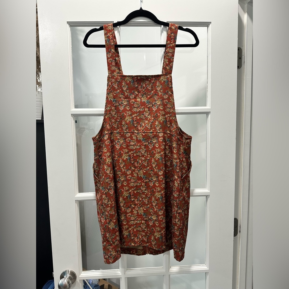 SHEIN Maroon Floral Corduroy Overall Dress - Size L